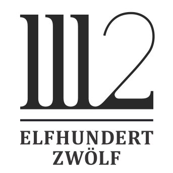 Das Logo zeigt die Zahl 112 in einer modernen Schriftart, darunter steht 'ELFHUNDERT ZWÖLF' in klaren Buchstaben.